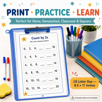 Kindergarten Math Workbook Ages 4–6 | Numbers, Counting, Addition & Subtraction Printable PDF