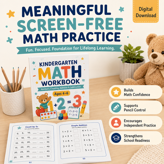 Kindergarten Math Workbook Ages 4–6 | Numbers, Counting, Addition & Subtraction Printable PDF