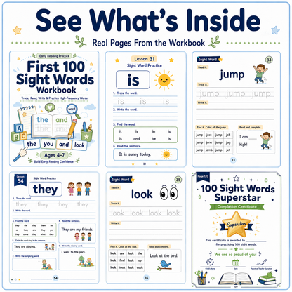 First 100 Sight Words Workbook | 120 Printable Tracing, Reading, Writing & High-Frequency Word Activities for Ages 4–7