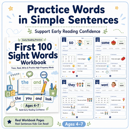 First 100 Sight Words Workbook | 120 Printable Tracing, Reading, Writing & High-Frequency Word Activities for Ages 4–7