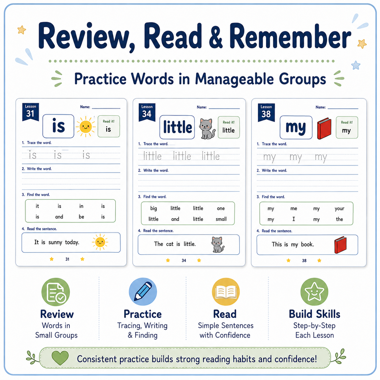 First 100 Sight Words Workbook | 120 Printable Tracing, Reading, Writing & High-Frequency Word Activities for Ages 4–7