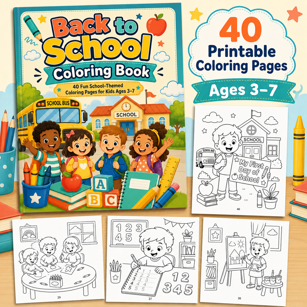 Back to School Coloring Book for Kids Ages 3–7 | 40 Fun Printable School Coloring Pages