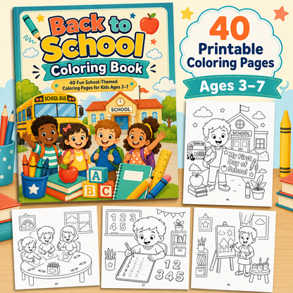 Back to School Coloring Book for Kids Ages 3–7 | 40 Fun Printable School Coloring Pages