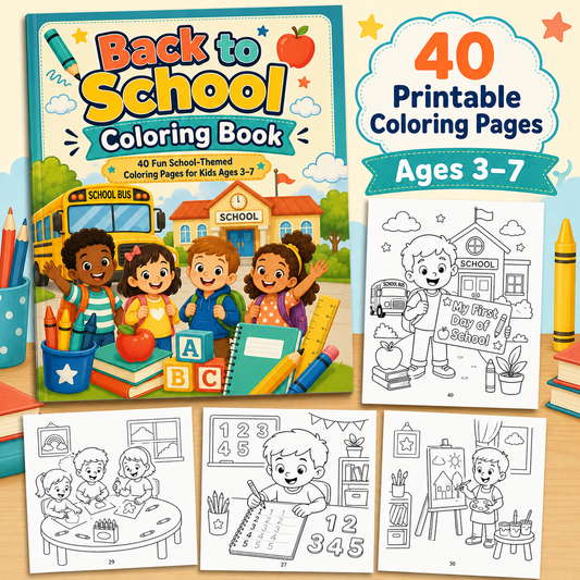 Back to School Coloring Book for Kids Ages 3–7 | 40 Fun Printable School Coloring Pages