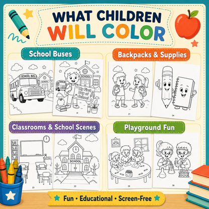 Back to School Coloring Book for Kids Ages 3–7 | 40 Fun Printable School Coloring Pages