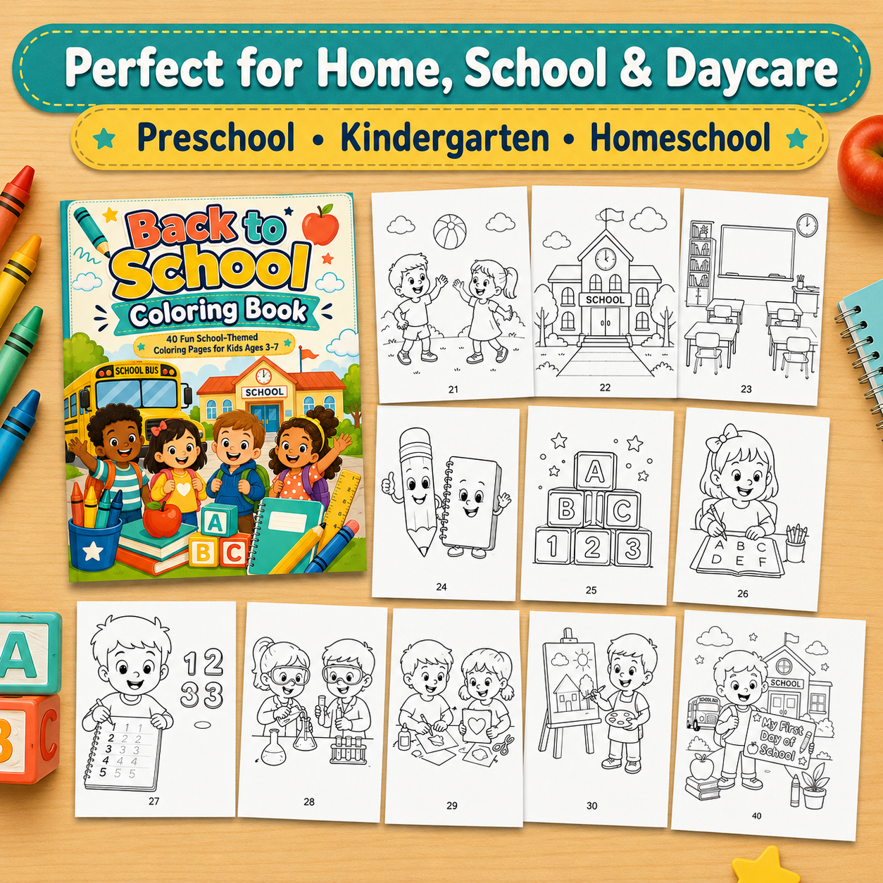 Back to School Coloring Book for Kids Ages 3–7 | 40 Fun Printable School Coloring Pages