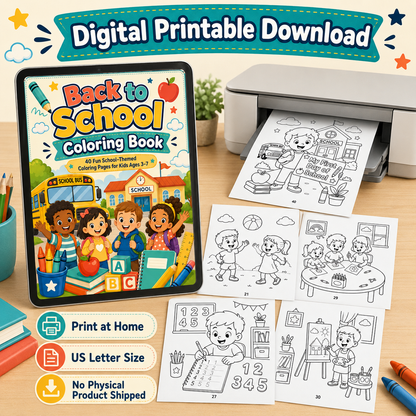 Back to School Coloring Book for Kids Ages 3–7 | 40 Fun Printable School Coloring Pages