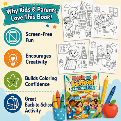 Back to School Coloring Book for Kids Ages 3–7 | 40 Fun Printable School Coloring Pages