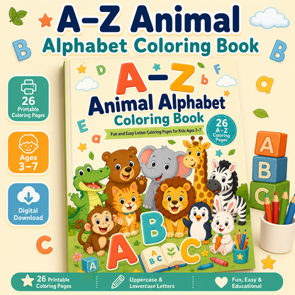 A–Z Animal Alphabet Coloring Book for Kids Ages 3–7