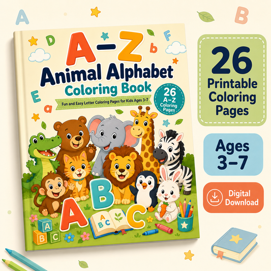 A–Z Animal Alphabet Coloring Book for Kids Ages 3–7