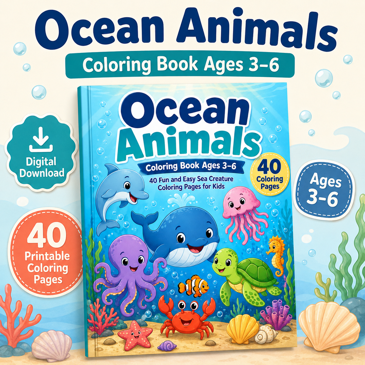 Ocean Animals Coloring Book Ages 3–6