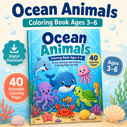 Ocean Animals Coloring Book Ages 3–6