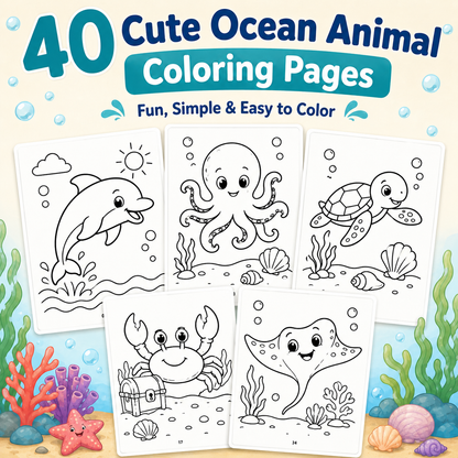 Ocean Animals Coloring Book Ages 3–6