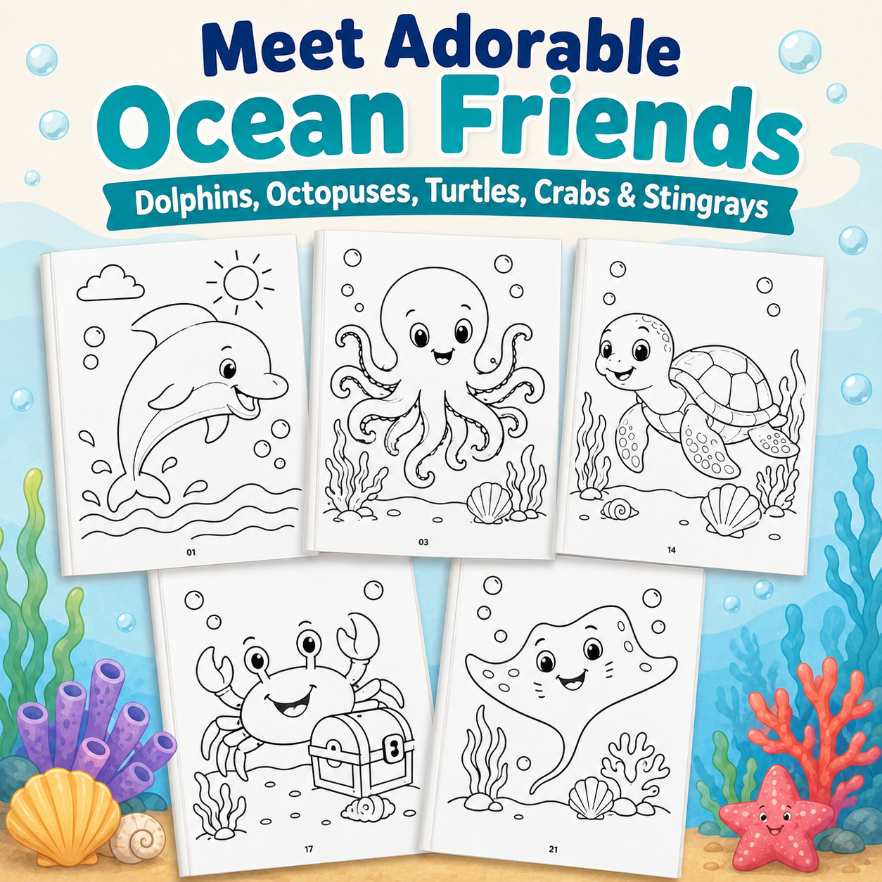 Ocean Animals Coloring Book Ages 3–6