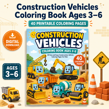 Construction Vehicles Coloring Book Ages 3–6