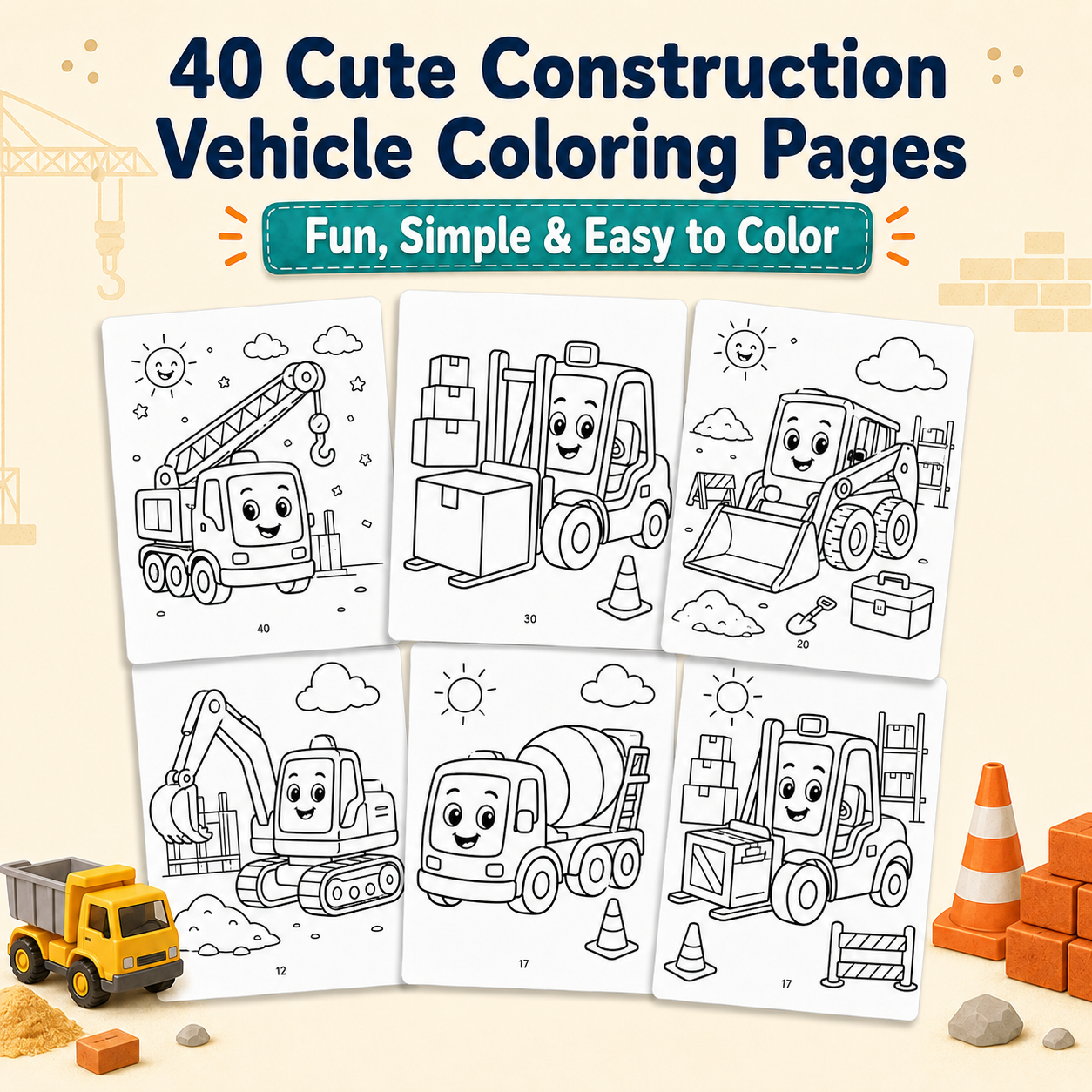 Construction Vehicles Coloring Book Ages 3–6