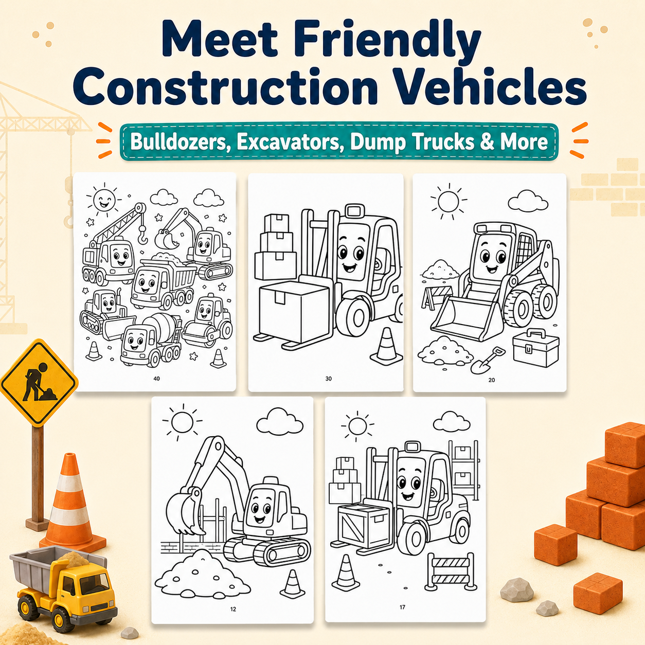 Construction Vehicles Coloring Book Ages 3–6