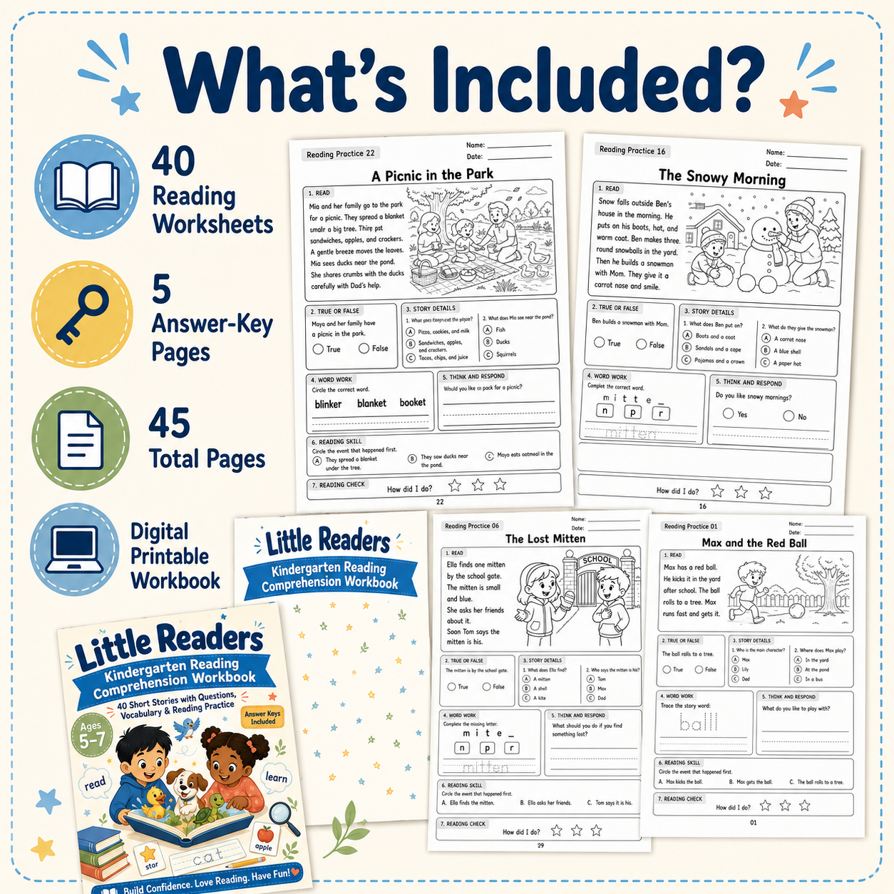 Little Readers: Kindergarten Reading Comprehension Workbook