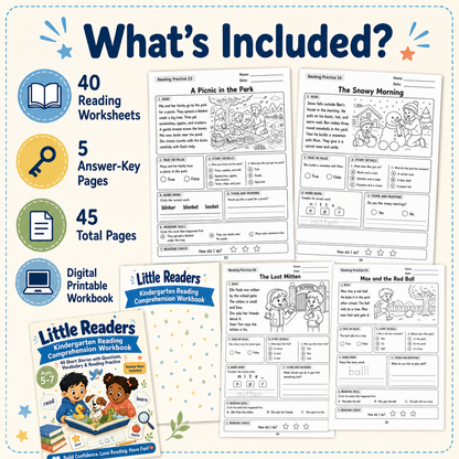 Little Readers: Kindergarten Reading Comprehension Workbook