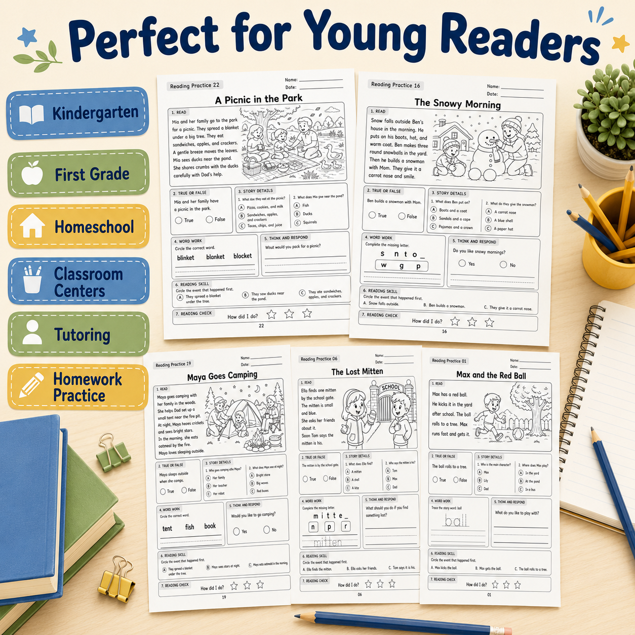 Little Readers: Kindergarten Reading Comprehension Workbook