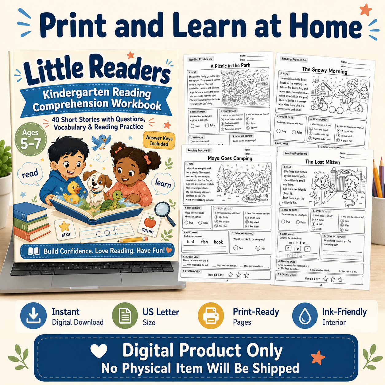 Little Readers: Kindergarten Reading Comprehension Workbook