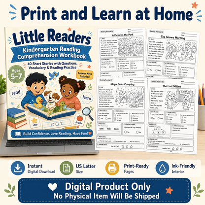Little Readers: Kindergarten Reading Comprehension Workbook