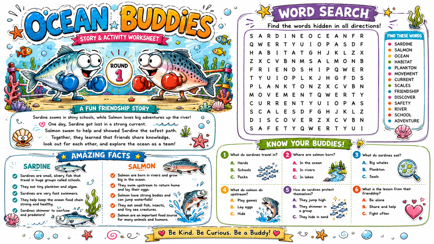 Worksheets – Educational Character Activity Book | 20 Printable Activity Pages for Kids