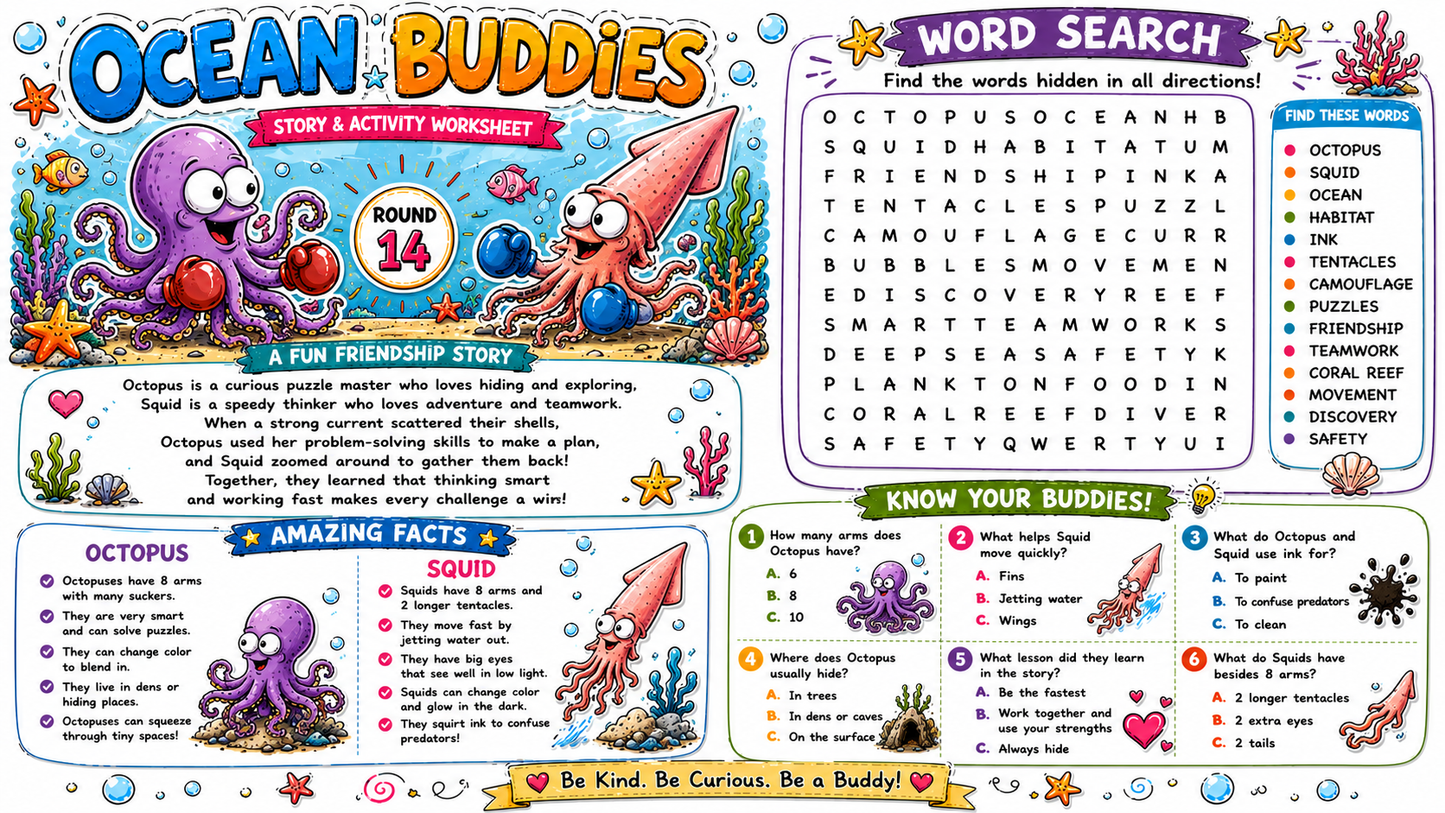 Worksheets – Educational Character Activity Book | 20 Printable Activity Pages for Kids