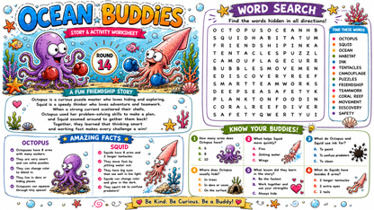 Worksheets – Educational Character Activity Book | 20 Printable Activity Pages for Kids