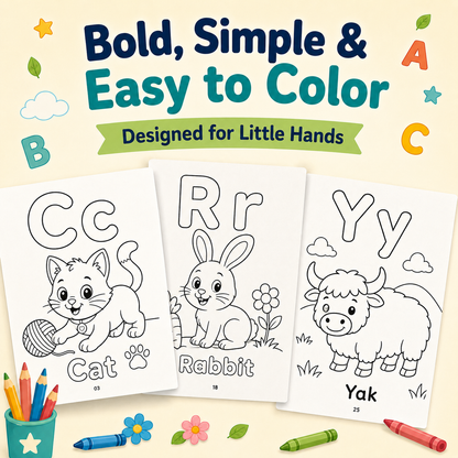 A–Z Animal Alphabet Coloring Book for Kids Ages 3–7