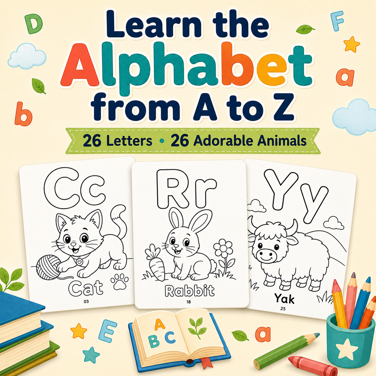 A–Z Animal Alphabet Coloring Book for Kids Ages 3–7
