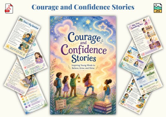 ✨ Printable Courage & Confidence Stories Template – 50 Growth Mindset Pages ✨ Inspire young minds to overcome fear, embrace bravery, and believe in themselves! 💛