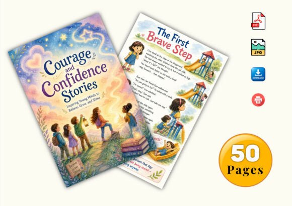 ✨ Printable Courage & Confidence Stories Template – 50 Growth Mindset Pages ✨ Inspire young minds to overcome fear, embrace bravery, and believe in themselves! 💛
