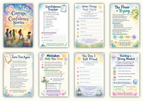 ✨ Printable Courage & Confidence Stories Template – 50 Growth Mindset Pages ✨ Inspire young minds to overcome fear, embrace bravery, and believe in themselves! 💛