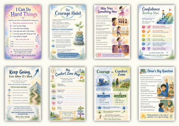 ✨ Printable Courage & Confidence Stories Template – 50 Growth Mindset Pages ✨ Inspire young minds to overcome fear, embrace bravery, and believe in themselves! 💛