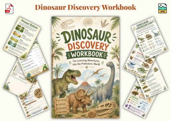 ✨ Printable Dinosaur Discovery Workbook Template – 32 Prehistoric Learning Pages ✨ Roar into a thrilling, screen-free educational adventure through the prehistoric world! 🦖🦕
