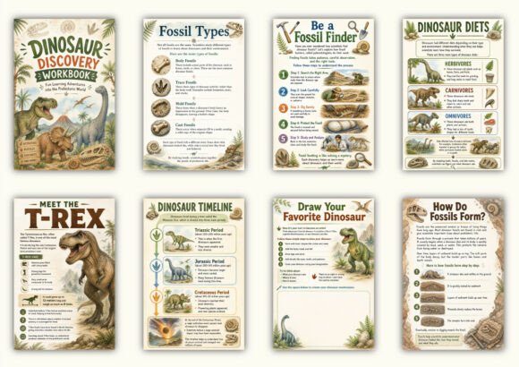 ✨ Printable Dinosaur Discovery Workbook Template – 32 Prehistoric Learning Pages ✨ Roar into a thrilling, screen-free educational adventure through the prehistoric world! 🦖🦕