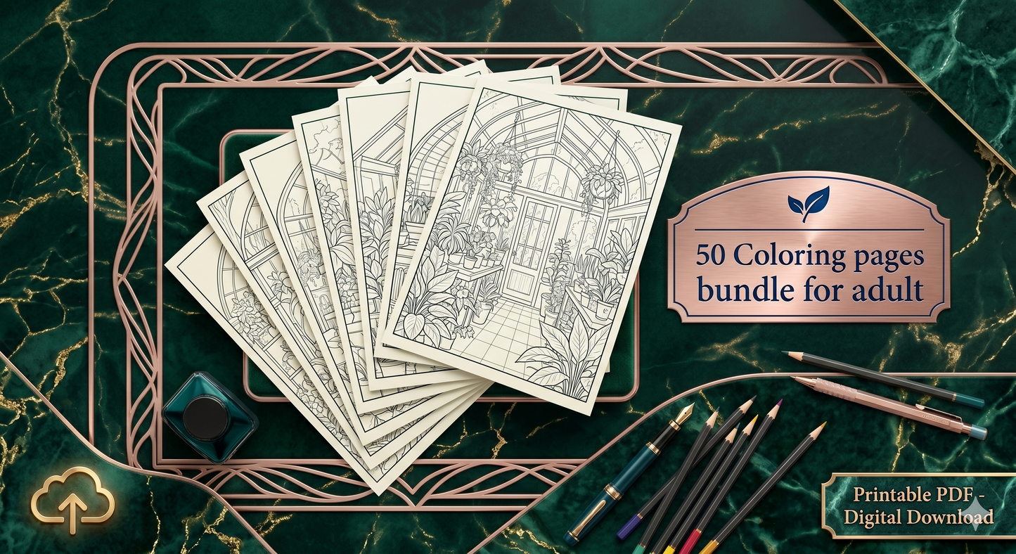 50 Greenhouse Plant Coloring Pages PDF | Printable Botanical Adult Coloring Book