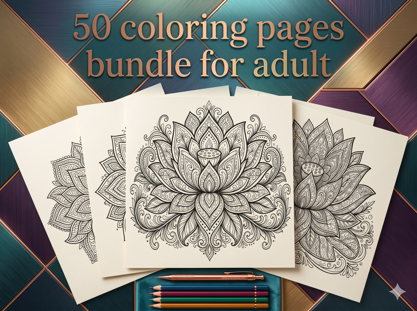 50 Lotus Flower Mandala Coloring Pages | Printable Adult Coloring Book PDF