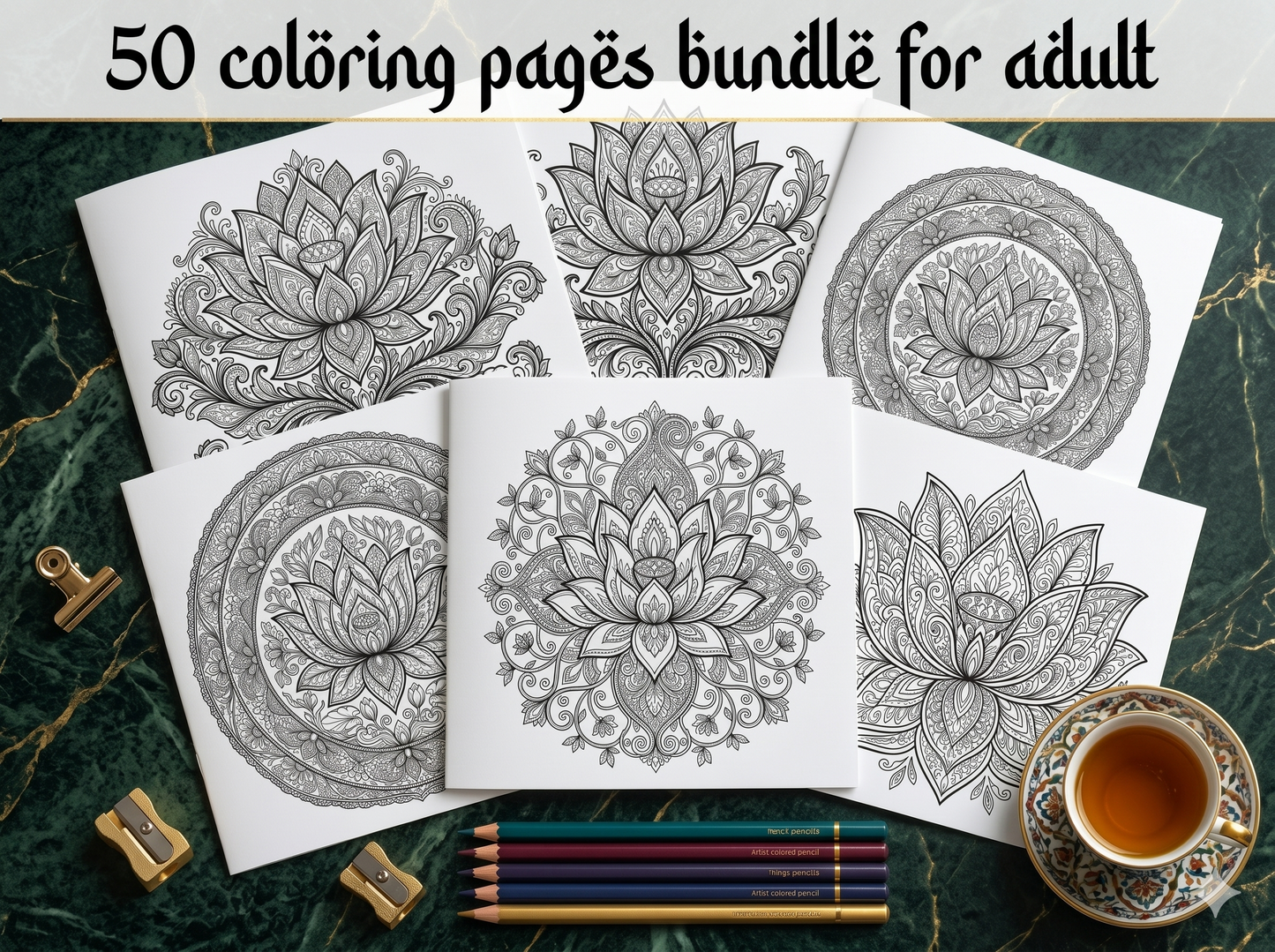 50 Lotus Flower Mandala Coloring Pages | Printable Adult Coloring Book PDF