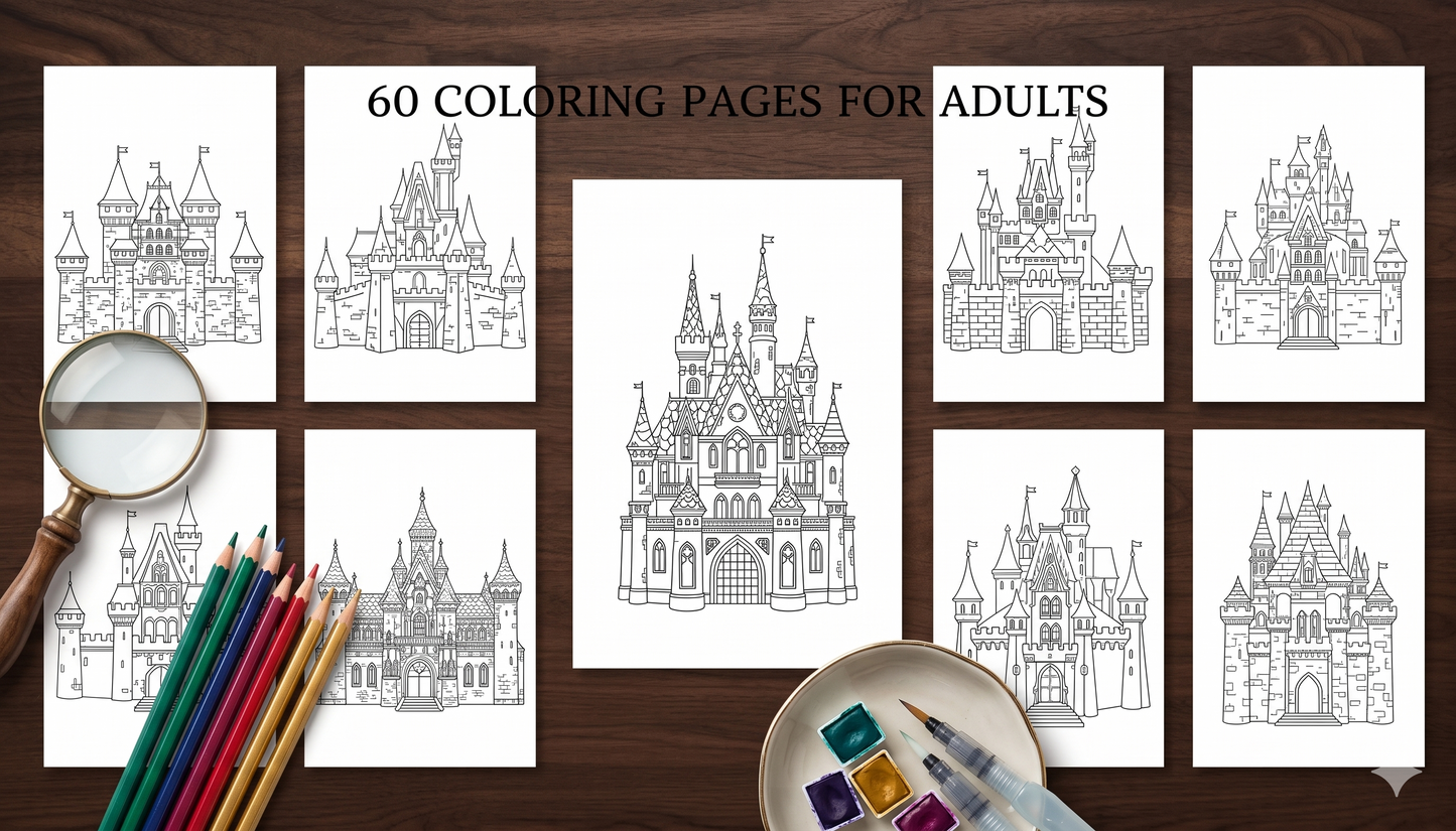 Mystical Castles: 60 Detailed Fantasy Architecture Coloring Pages for Adults (PDF)