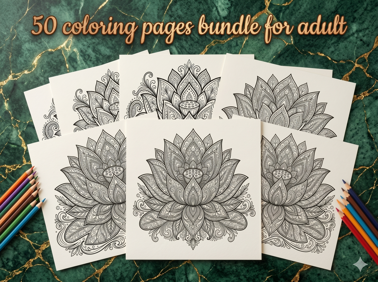 50 Lotus Flower Mandala Coloring Pages | Printable Adult Coloring Book PDF