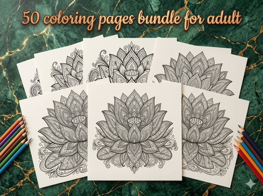50 Lotus Flower Mandala Coloring Pages | Printable Adult Coloring Book PDF