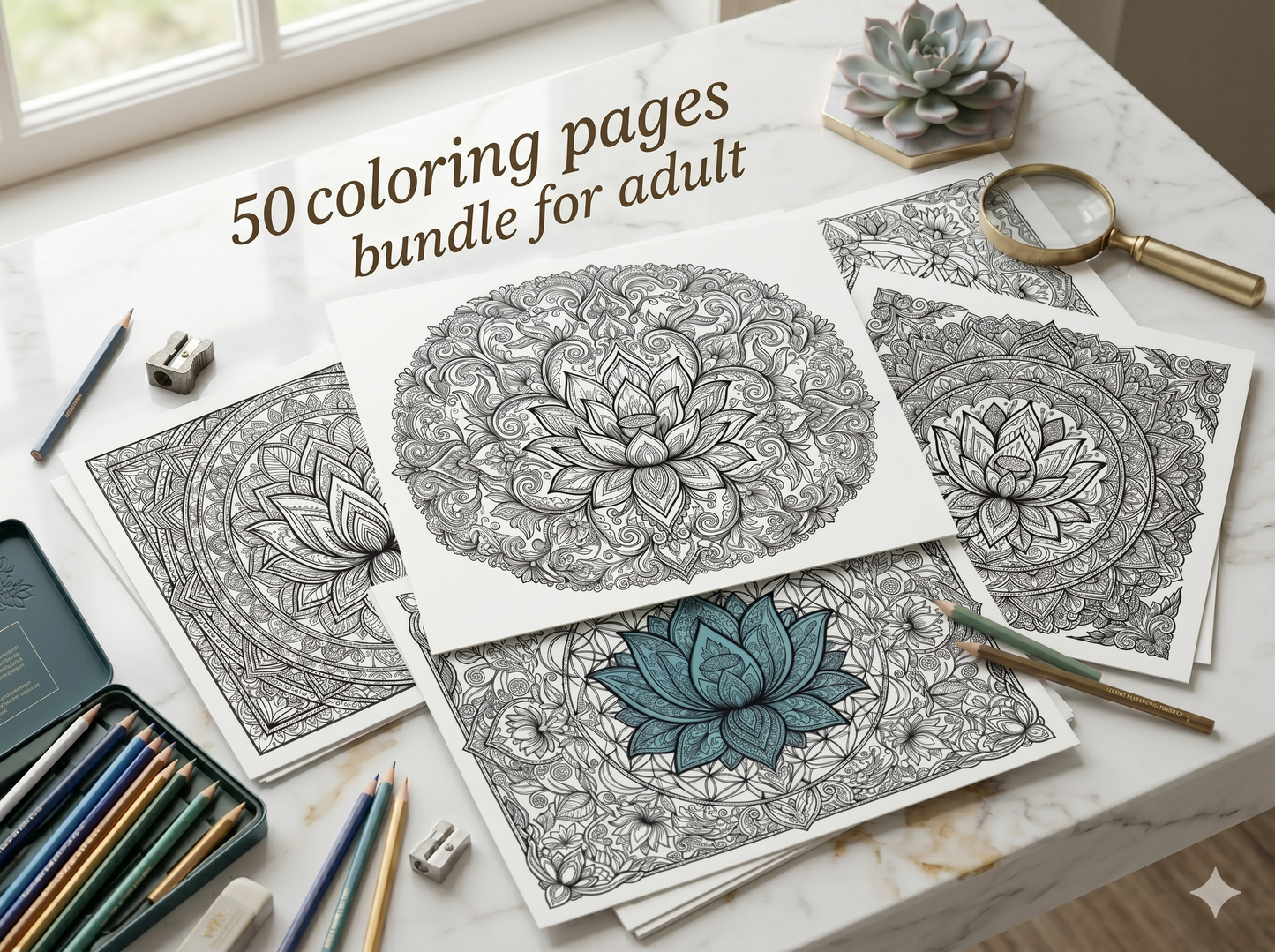Discover tranquility with this premium collection of 50 Lotus Flower Symmetry Coloring Pages
