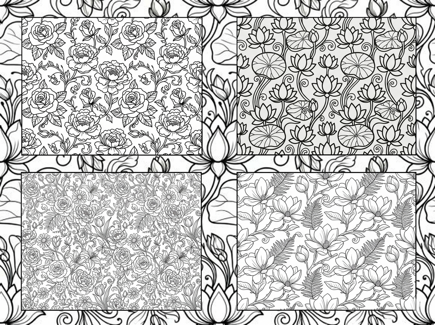 Beautiful Seamless Floral Coloring Pages