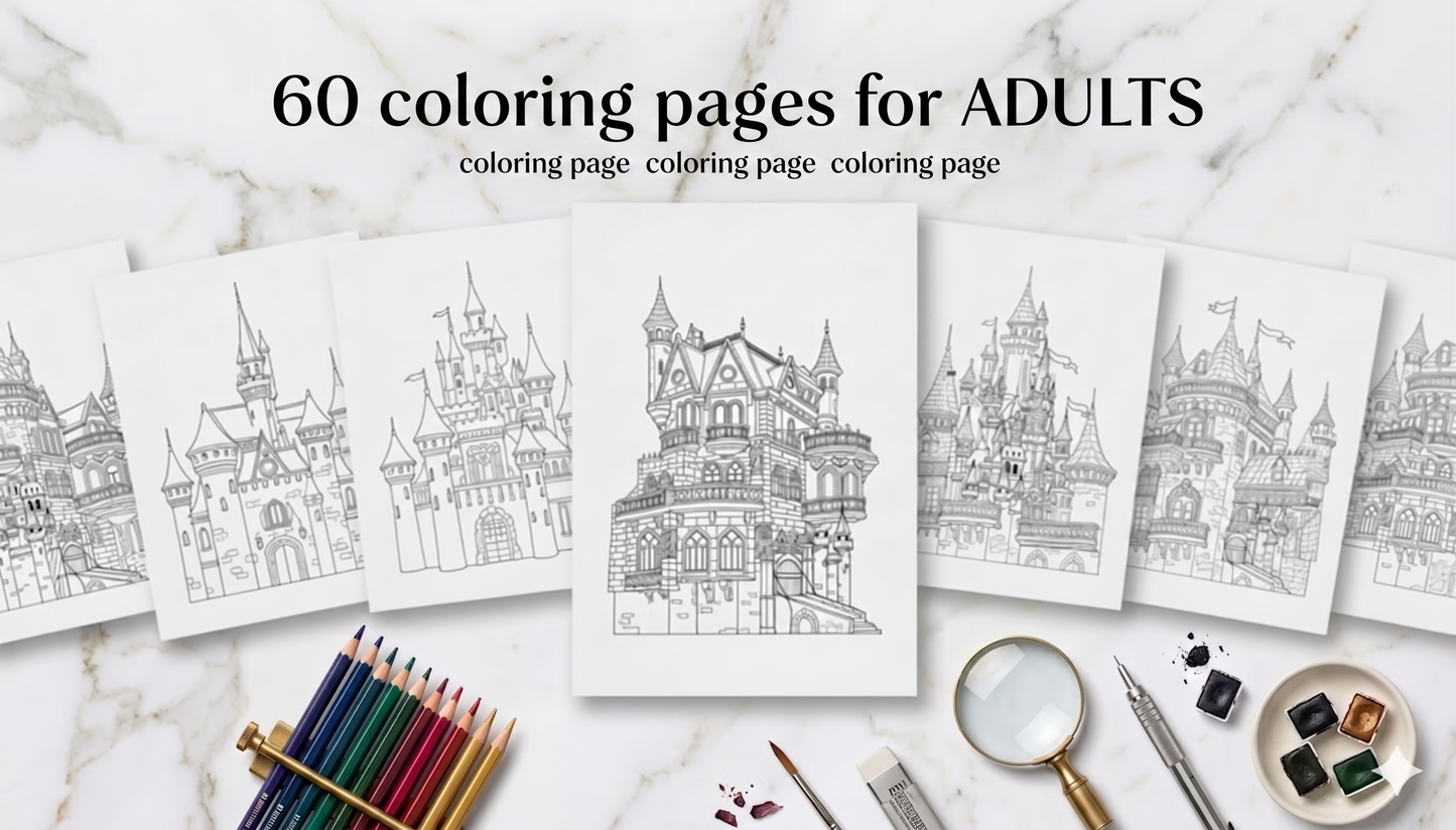 Mystical Castles: 60 Detailed Fantasy Architecture Coloring Pages for Adults (PDF)