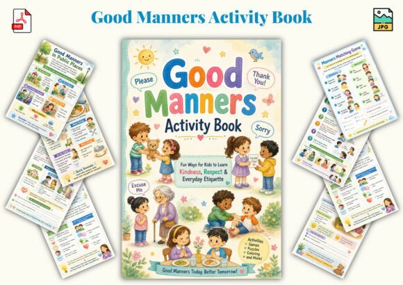 ✨ Printable Good Manners Activity Book Template – 57 Character Building Pages ✨ Help children grow into kind, respectful, and confident individuals through daily practice! 🌟🤝