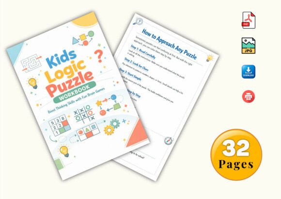 ✨ Printable Kids Logic Puzzle Workbook Template – 32 Cognitive Challenges ✨ Ignite critical thinking, boost IQ scores, and turn logical reasoning into a thrilling brain adventure! 🧠✨