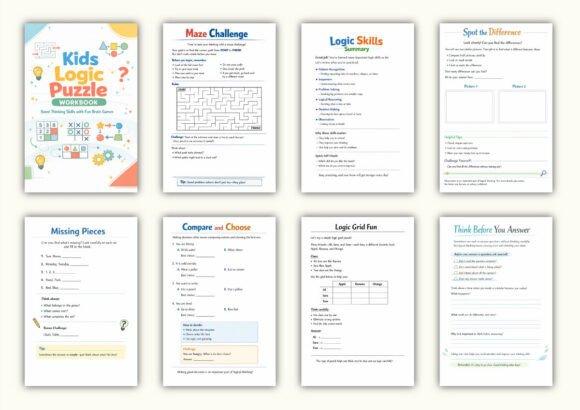 ✨ Printable Kids Logic Puzzle Workbook Template – 32 Cognitive Challenges ✨ Ignite critical thinking, boost IQ scores, and turn logical reasoning into a thrilling brain adventure! 🧠✨