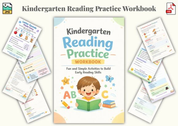 ✨ Printable Kindergarten Reading Practice Workbook Template ✨ Help young learners take their first confident steps into the world of reading! 📚✨